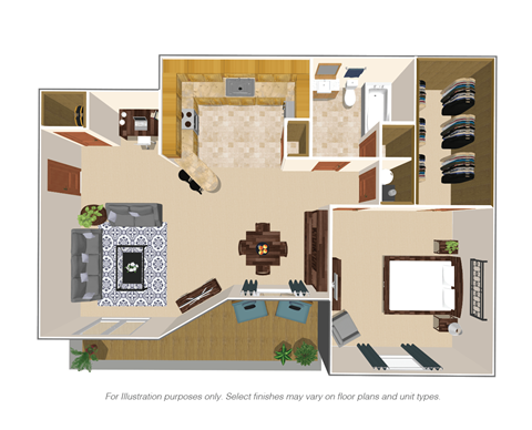 Floor plan for 1 bed, 1 bath, 800 sqft